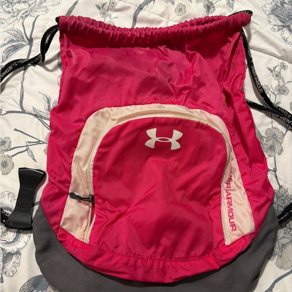 Under Armour Red and White Drawstring Backpack